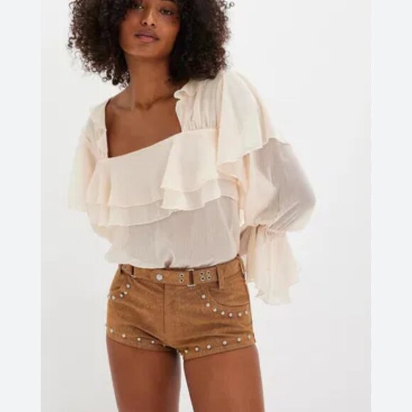 new FREE PEOPLE give me drama chiffon ruffle bodysuit M L - Picture 2 of 3